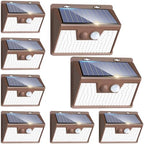 Peasur Brown Solar Lights Outdoor Motion Sensor 8 Pack, Ultra-Bright 3 Mode 140LED Fence Security Light Waterproof, Solar Wall Lighting for Patio Yard Step House Outside Cool White by Peasur