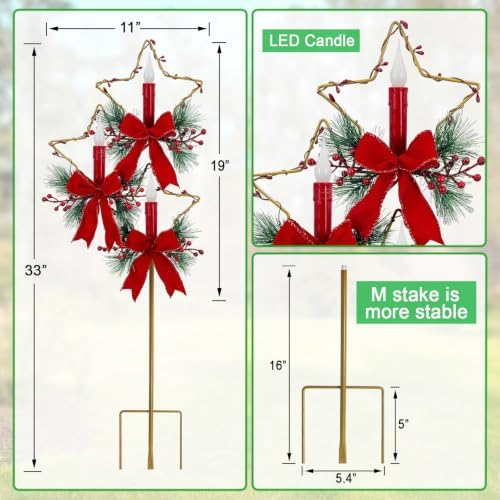 Solar Christmas Decorations Outdoor,Golden Trio Star & Candles Garden Stake - Image 7