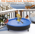 Yiabivo 2 in 1 Heated Bird Bath for Outdoors for Winter,75W Bird Bath Heater with Thermostatically Controlled，Heated Bird Bath for Deck Railing for All Seasons Outdoor Garden Yard Patio Lawn(Blue) - Image 3