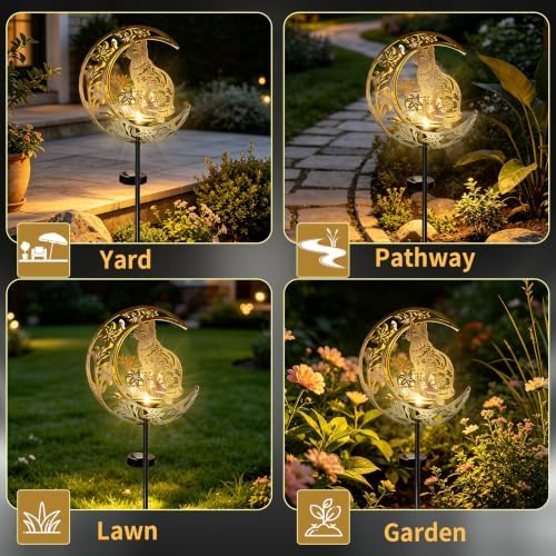 Solar Lights Outdoor Decor Cracked Glass Cat Stake Moon Lights Cat Gift - Image 5