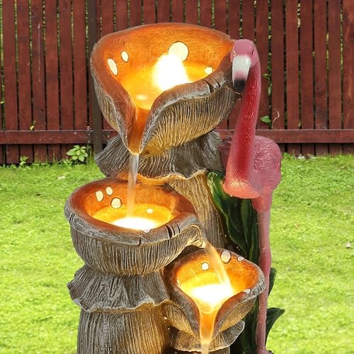 Outdoor Water Fountain - 5 Tier Floor-Standing Cascading Garden Fountain, 25" H Indoor/Outdoor Flamingos Water Fountains with 5 LED Lights for Garden, Patio, Backyard and Home - Image 6