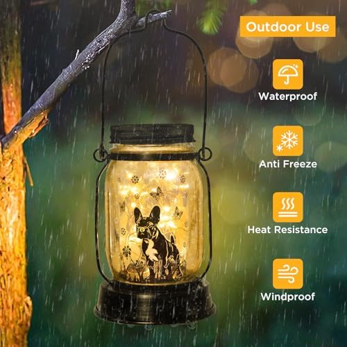 kyoryuger French Bulldog Frenchie Gifts for Women/Men French Bulldog Solar Lanterns Dog Mom Birthday Dog Lovers Lantern Pet Loss Pet Memorial Solar Garden Decor Yard, Patio,Backyard,Porch Torches - Image 3
