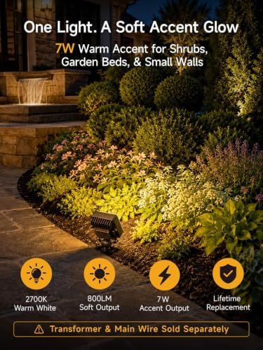 Gardenreet Low Voltage Landscape Lighting, 7W 12V LED Wall Washer Flood Lights 800LM Each, 2700K Warm White IP65 Aluminum, Angle Adjustable Wide Beam for Garden Bed, Shrub, Entryway, 6 Pack - Image 2