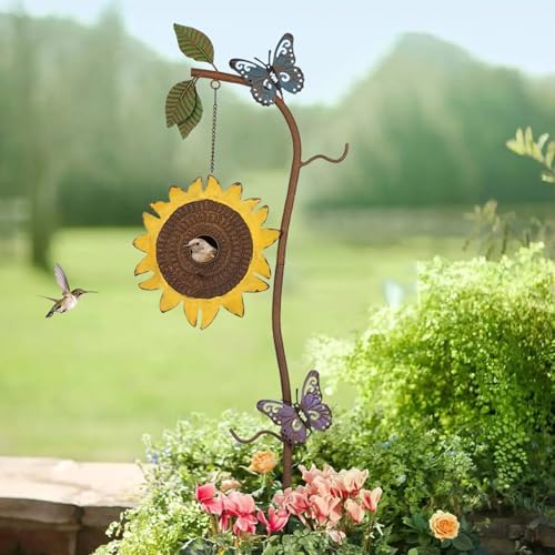 BAYN 57” Bird Houses Stake for Outside, Metal Wild Bird Feeder Birdhouse Stake Pole with Sunflower Design Outdoor Decorations for Patio, Backyard, Garden - Image 3