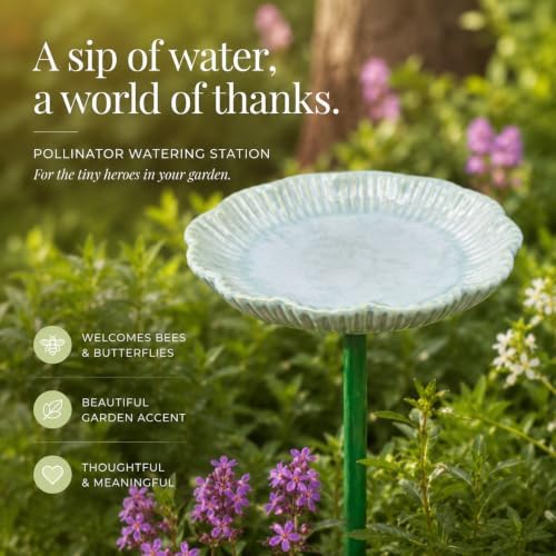 Ceramic Pollinator Watering Station for Bees and Butterflies, Shallow Garden Water Dish on Green Stake, Outdoor Insect Water Bowl for Patio Yard Flower Bed Decor, 1 Pack (Pink) - Image 7