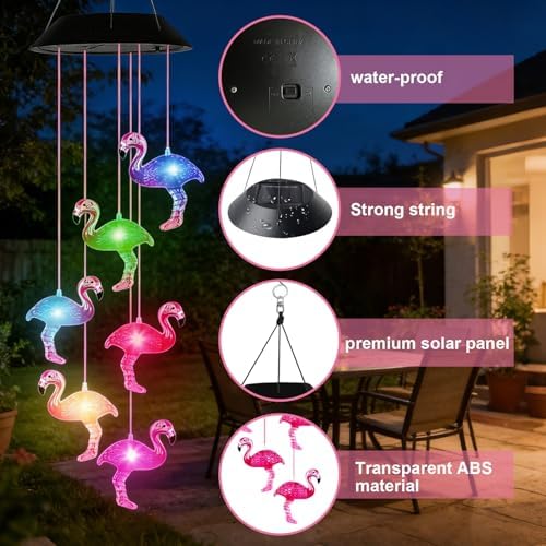 Flamingo and Sun Solar Wind Chime(2 Pcs), 7-Color Light Changing - Image 4