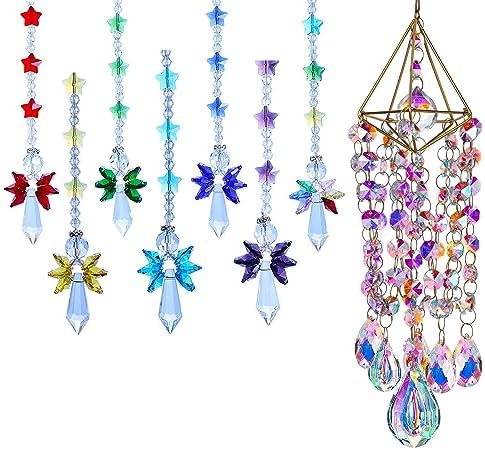 Hanging Wind Chime Style Garden Suncatcher and Glass Guardian Angel Suncather by HDCRYSTALGIFTS