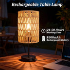 Rechargeable Outdoor Table Lamps, Rattan Boho Cordless Battery Operated Table Lamps, Patio Lamp for Living Room, Balcony, Bedside Decor- Set of 2 (Beige) - Image 5