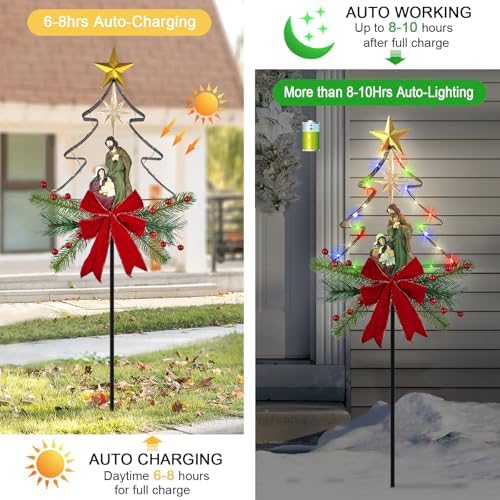 Solar Nativity Scene Outdoor,Christmas Tree Decorations Yard Garden Stakes - Image 3