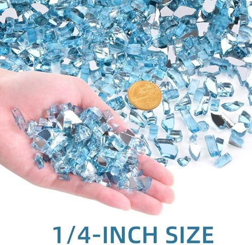 GasSaf 1/4" Caribbean Blue Fire Glass Reflective Tempered Fireglass, 10lb - Image 2
