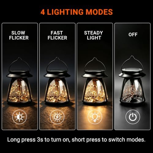 2 Pack Solar Lantern Outdoor Waterproof Hanging Lights with Clip - Image 5