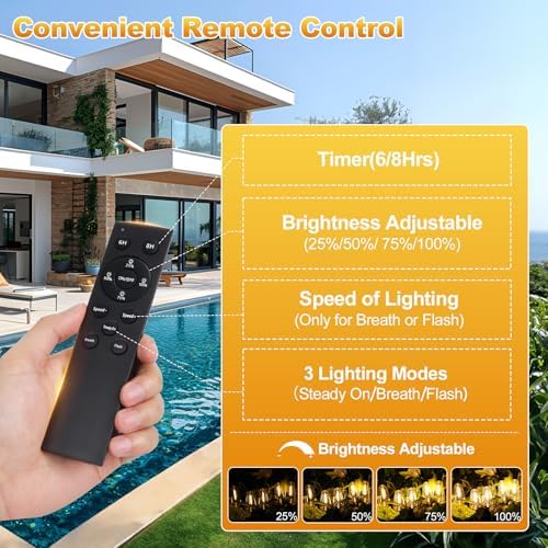 100FT Solar String Lights Outdoor Waterproof with 52 LED Edison Bulbs - Image 5