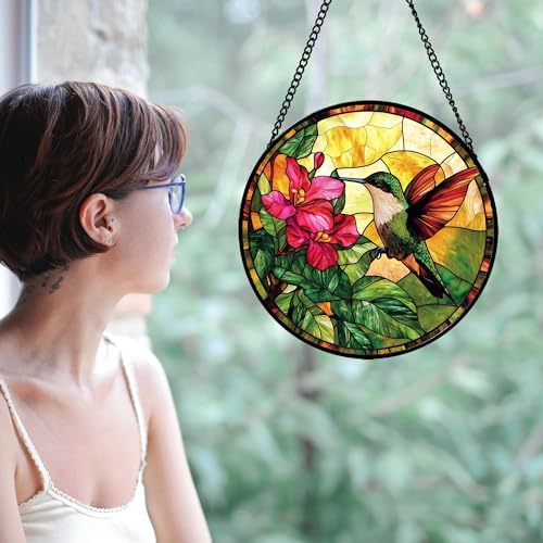Stained Glass Window Hanging Hummingbird Suncatcher Gifts for Women 12" - Image 2