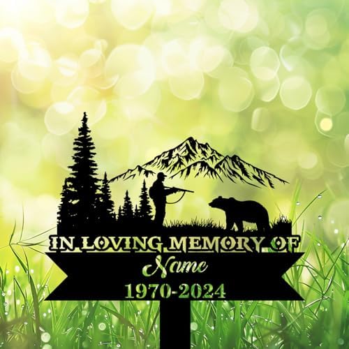 Personalized Hunter Grave Marker Grizzly Bear Hunting Memorial Garden Stake 8-24 inch Hunter Dad Loss Gift, Hunter Memorial Gift Loss of Loved One (Grizzly Bear Hunting) - Image 4