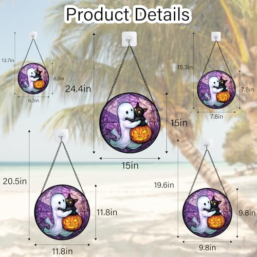 Ghost Cat Pumpkin Purple Stained Glass Window Hanging Suncatcher Gifts 15" - Image 6