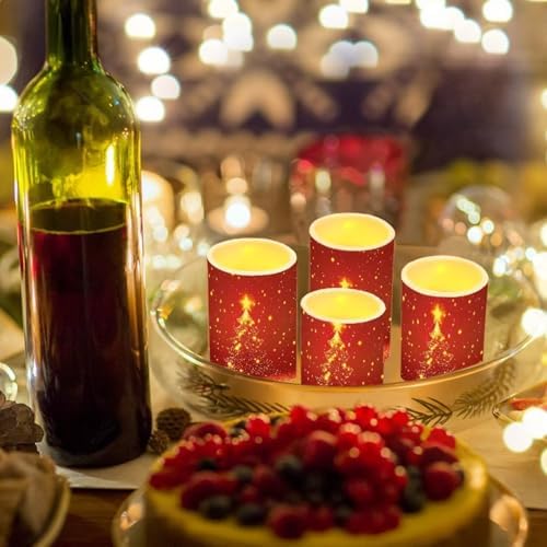GLENLCWE Christmas Tree Pattern Flameless Light Candles Battery Powered with Timer Remote Color Chaging Pillar Fake Candles Pack of 4 for Wedding Home Outdoor Decor - Image 3