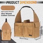 Tool Bag, 13.8-inch Heavy Duty Wide Mouth Water-Resistant Waxed Canvas Garden Bag with Reinforced Bottom for Tools, Wrenches, Screwdrivers | Khaki - Image 2