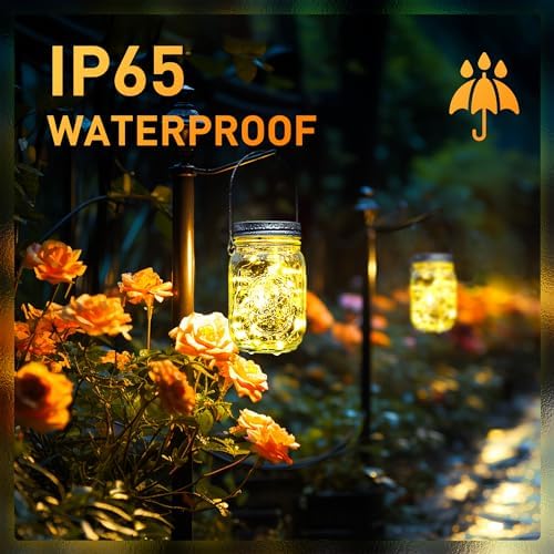 GIGALUMI Solar Mason Jar Lights, 12 Pack 30 Led String Fairy Lights - Image 6
