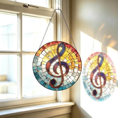 Musical Note Suncatcher, Music Decor Stained Glass Window Hanging, 8 Inch Sun Catchers Indoor Window Decorations, Handmade Suncatchers for Windows Hanging, Gift for Musicians Teacher Choir Members - Image 5