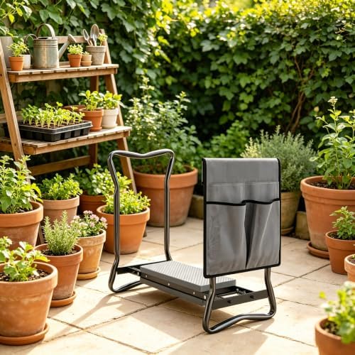 Foldable Garden Kneeler Seat 2-in-1 Heavy Duty with Tool Pouch Gray - Image 6
