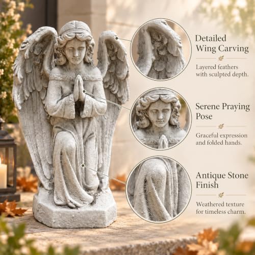 16.73 Inch Praying Angel Garden Statue, Weatherproof Cherub Sculpture - Image 3