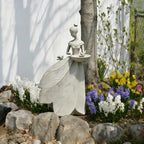 DiliComing Fairy Garden Statue Bird Feeder - 23-inch Large Sculpture for Outdoors Statues Bird-Bath Yard Decorations Fairy Garden Statue Grey White - Image 3