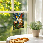 Gnome Mail Delivery Stained Glass Suncatcher – Square Hanging Window Panel for Home or Greenhouse – Whimsical Glass Art Gift for Garden Lovers, Christmas, Halloween, Father Days wzepyO - Image 3