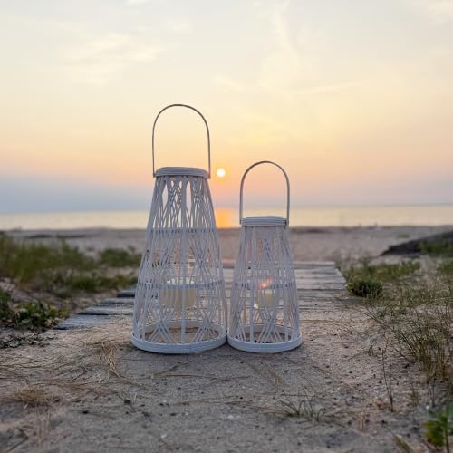 Key West Bamboo Hurricane Candle Lanterns, Set of 2, White - Image 7