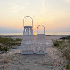 Key West Bamboo Hurricane Candle Lanterns, Set of 2, White - Image 7