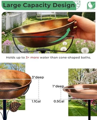 12" Metal Bird Bath for Outside, 3" Deep Bowl with 5-Prong Stake - Image 2