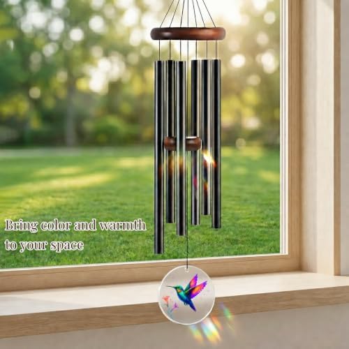 Hummingbird Wind Chimes for Outside, Deep Tone Outdoor Wind Chime with Colorful Wind Catcher, 6 Aluminum Tubes, Garden Porch Patio Decor, Memorial & Birthday Gift - Image 6