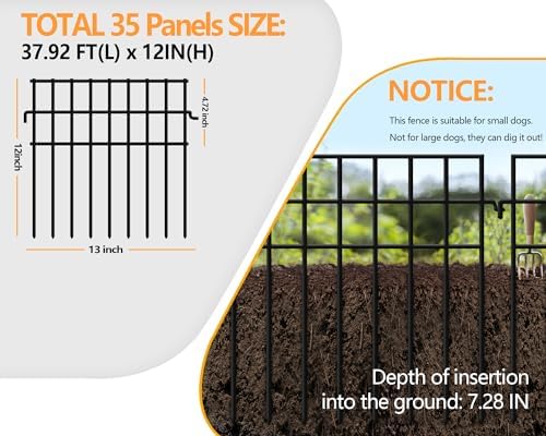35 Panels Animal Barrier Fence No Dig, 37.92ft(L) X 12in(H) Rabbit Fences Ground Defense Border Small Metal Fencing, Dog Under Barriers Blocker for Garden, Flower Bed, Patio - Image 2