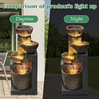 4-Tiers Cascading Rock Outdoor Fountain with LED Light Beige - Image 4