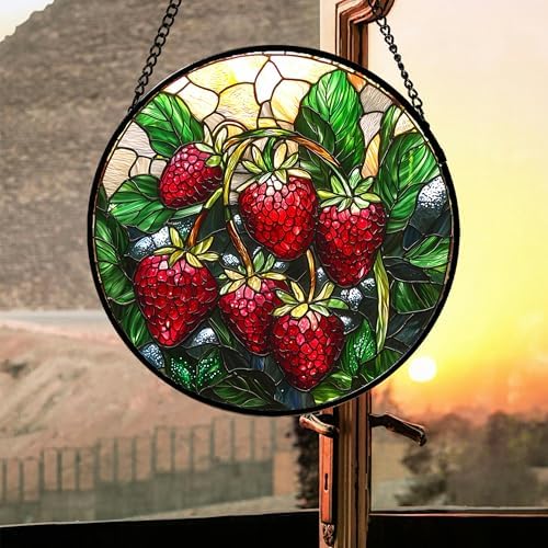 Strawberry Stained Glass Window Hanging Suncatcher Gifts for Women 9.8" - Image 4
