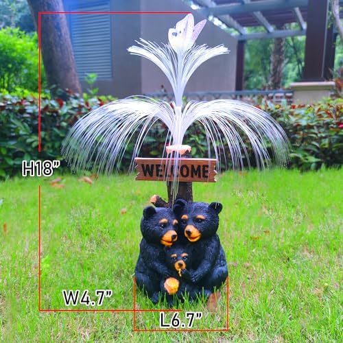 Solar Bear Garden Statues,Resin Black Bear Family Figurine with Welcome Card and 7-Color Changing Optical Fiber with Solar Lights, Lawn Decor Outdoor Statue for Patio,Balcony,Yard,Lawn - Image 7