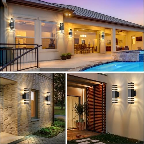 DASTOR 4 Pack Modern Outdoor Wall Lights, 15.1'' Up and Down Porch Lights, 14W 3000K Warm White Exterior Sconce Lighting Fixtures for House Garage - Image 5