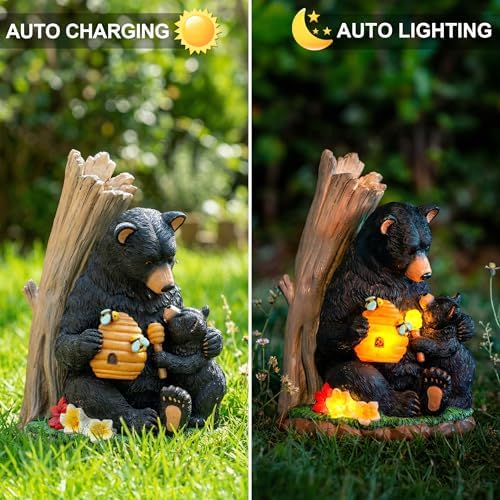 Candieslife Solar Bear Garden Statue with Glowing Beehive & Cub - Outdoor LED Figurine Decor for Patio, Lawn, Yard Art - Unique Birthday Housewarming Gift for Women, Mom, Father - Image 2