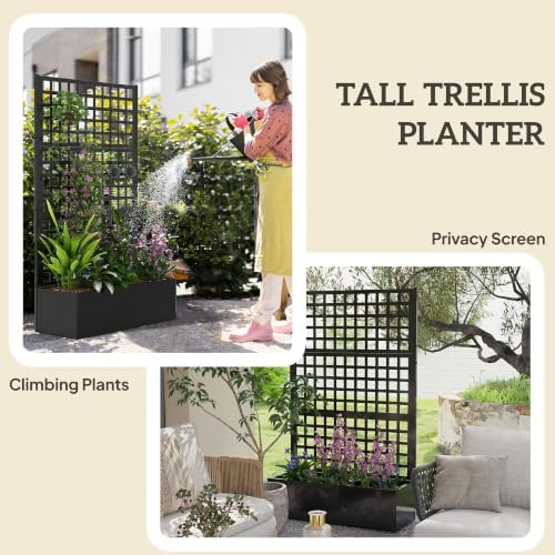 Outsunny Galvanized Raised Garden Bedw/Trellis 43" x 16" x 70" Black - Image 4