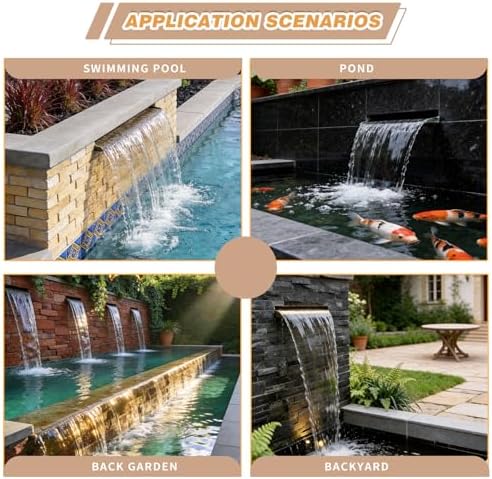 Curved-Mouth Waterfall Pool Fountain, Stainless Steel Waterfall Spillway with Pipe Connector Kits for Outdoor Decorative, 35.4 Inches Pool Water Feature for Garden Patio, Without Cover Plate - Image 7