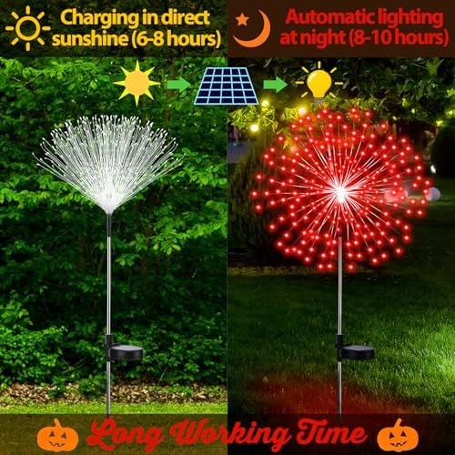 Tujoe 6 Pcs Christmas Solar Firework Stake Lights 180 LED 8 Modes - Image 3