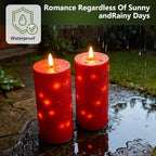 kakoya 10" x 4" Large Outdoor Waterproof Flickering Flameless Candles with Timer,2Pcs Battery Operated LED Pillar Candles with Embedded Star String for Outdoor Lanterns,Porch,Patio Decor(red) - Image 2