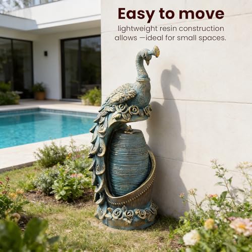 Tankana Peacock Outdoor Water Fountain 32" H Cascading Waterfall Fountain with LED Lights & Pump Tiered Water Feature for Garden, Patio, Backyard, Deck, and Porch Decor, Bronze - Image 6