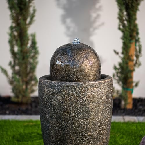 XBrand 25.98" Modern Sphere Water Fountain with LED Light – Indoor Outdoor Stone Texture Floor Fountain, Zen Bubbling Ball Water Feature for Garden Patio Porch - Bronze - Image 4