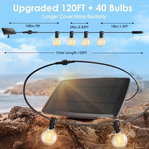 Yusist 240FT Solar String Lights Outdoor Waterproof with Remote, G40 Solar Powered String Lights with 80+3 LED Shatterproof Bulbs, Dimmable Solar Patio Hanging Lights for Outside Backyard Party - Image 3