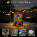 Solar Lantern Outdoor Waterproof Sketch Colorful Stained Glass Window Abstract Stained Glass Art Garden Decor LED Hanging Solar Lights Tabletop Lamp Gifts for Women Mom Outside Yard Patio Porch - Image 2