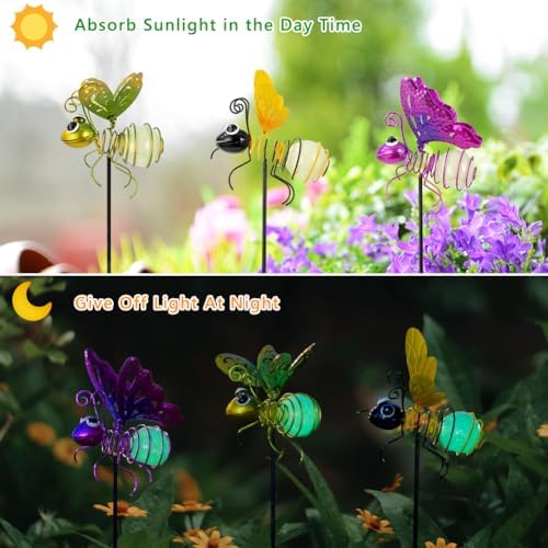 Garden Decor for Outside,3 Pcs Luminous Insect Garden Decorative Stakes,Glow in The Dark Bee Lights Metal Yard Art,Waterproof Outdoor Spring Lawn Patio Pathway Decoration for Mom,Women,Grandma - Image 4