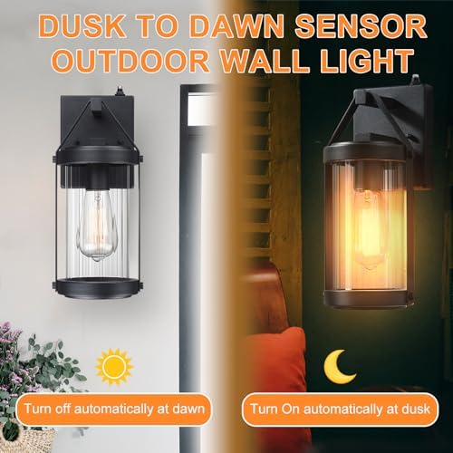 LONEDRUID 2 Pack Dusk to Dawn Sensor Black Outdoor Wall Sconce Lightings - Image 4
