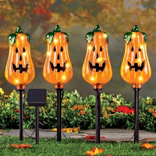 Outdoor Halloween Decorations,4 Pack Solar LED Jack’O Lantern Garden Stakes by NalunelawnHomeGardenDecor