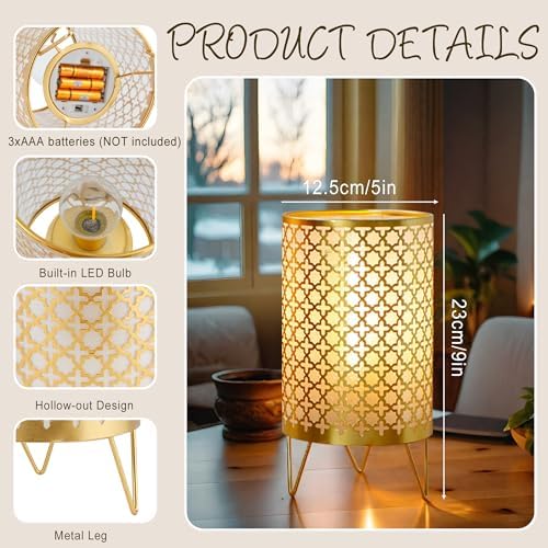 TRIROCKS Set of 2 Battery Operated Lamp 9'' High Cordless Table Lamp Battery Powered Lanterns with 6H Timer for Home Living Room Weddings Parties Patio Events Outdoors Indoors Shelf(Gold) - Image 4