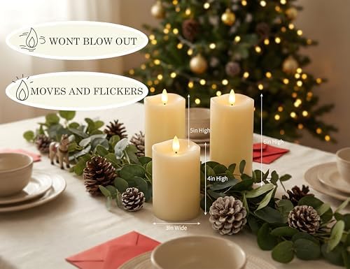 Flameless Pillar Candles Flickering with Remote Timer, Battery Operated LED Candles Up to 400 Hours, 3D Moving Flame Real Wax Candles. (Ivory Melted Top) - Image 2